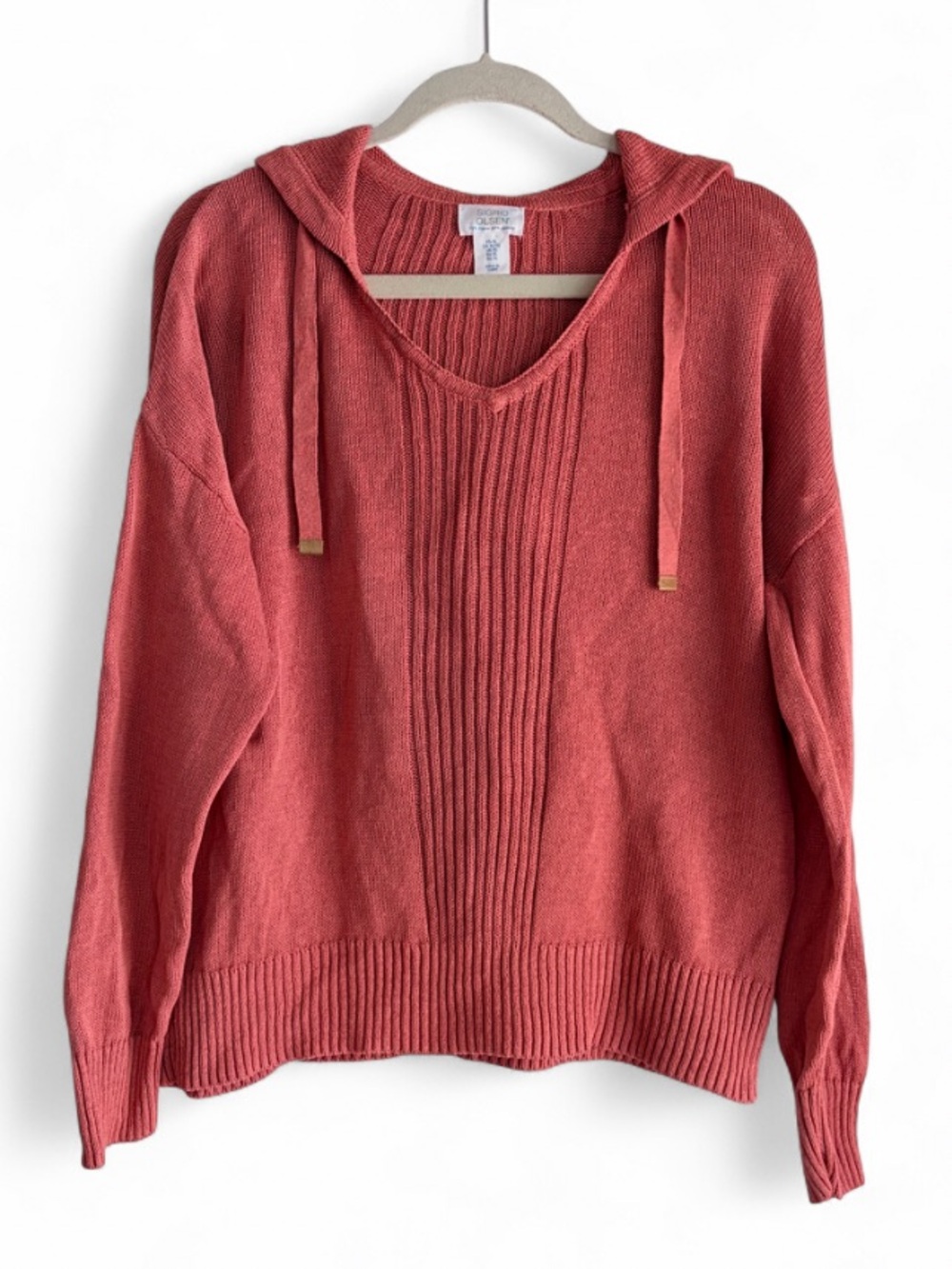 Sigrid Olsen Terracotta Orange Linen Cotton Blend Hoodie Sweater Size XL